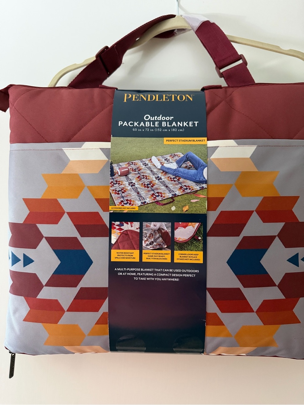 Pendleton Packable Outdoor Blanket - Maroon, Mustard & Blue Geometric